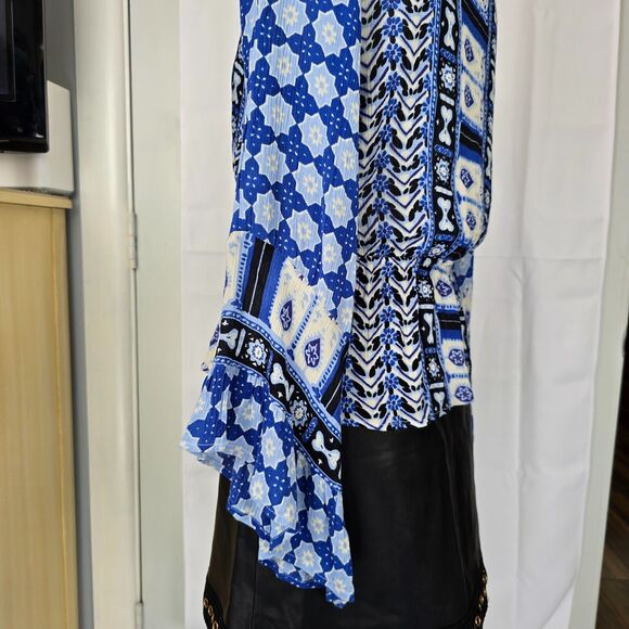 Free People Rosalie Wrap Blouse In Indigo Bell Sleeve V-Neck Blouse Size S - Picture 8 of 13